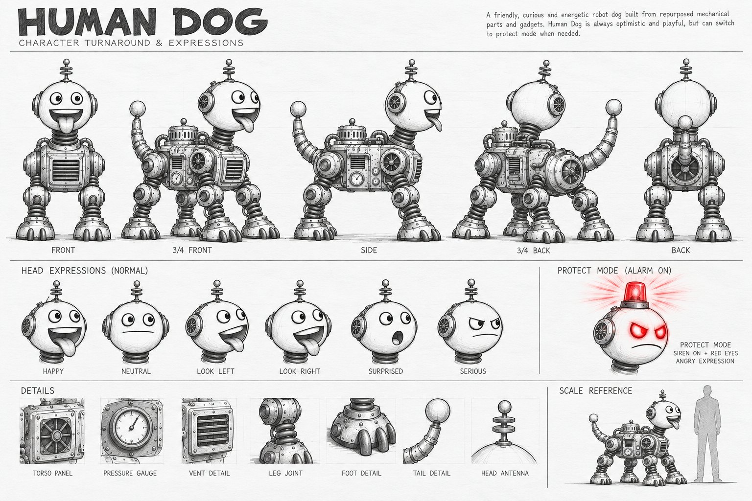 Human Dog turnaround and expressions sketch